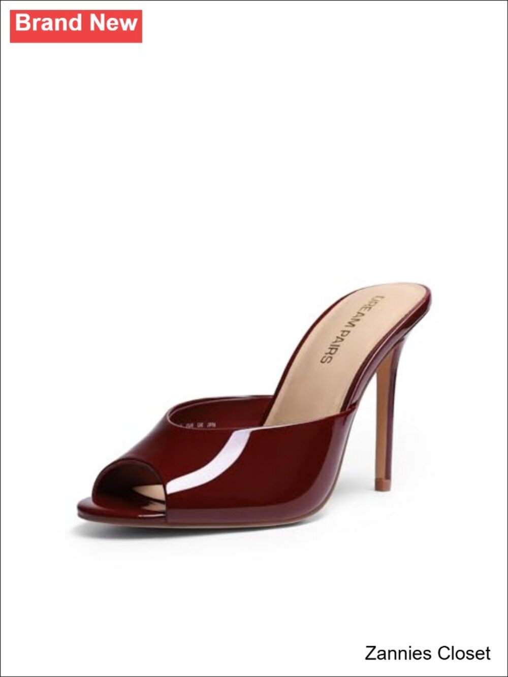 ✨ Peep Toe Mule Heel Sandals Faux Leather Stiletto Slip On